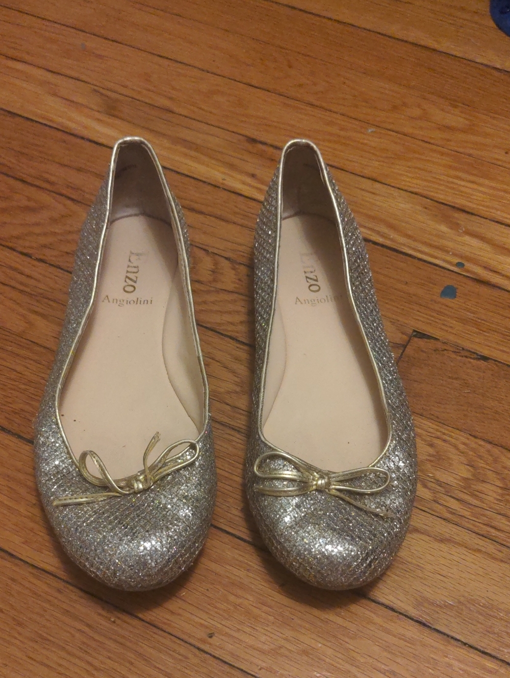 Enzo Angiolini Gold Glitter Bow Flats